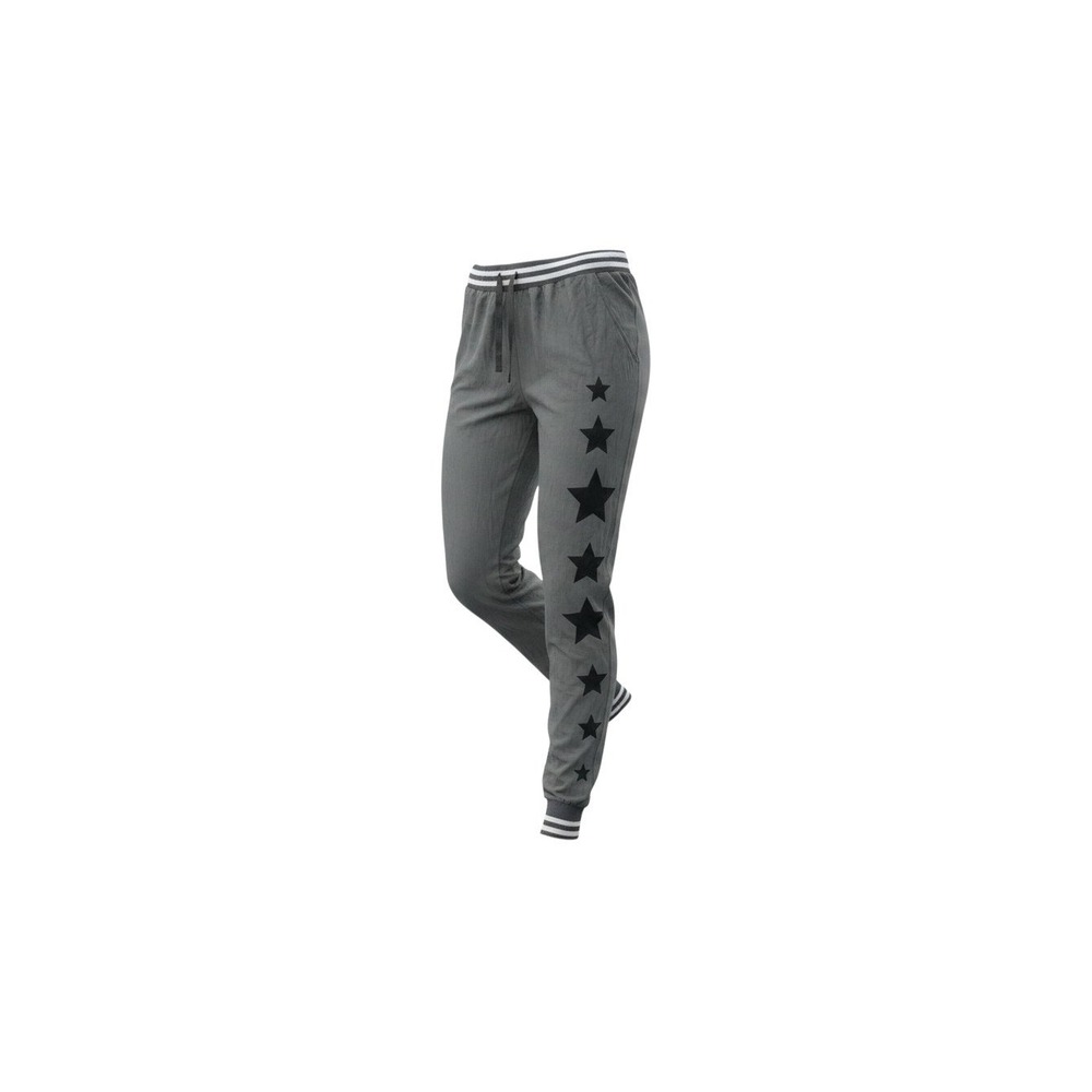 rue21 Jogger Pants Womens M Gray Black Stars Drawstring Striped Trim Lounge